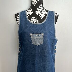 Basic Editions Dark Wash Maxi Vintage Jean Dress with Embroidery Size Med